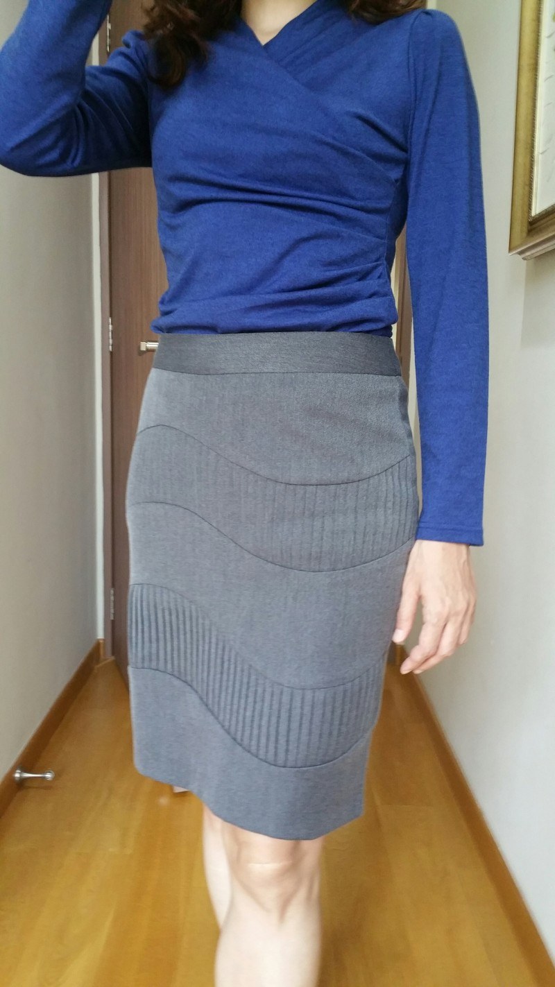 nice pattern on a grey skirt! 