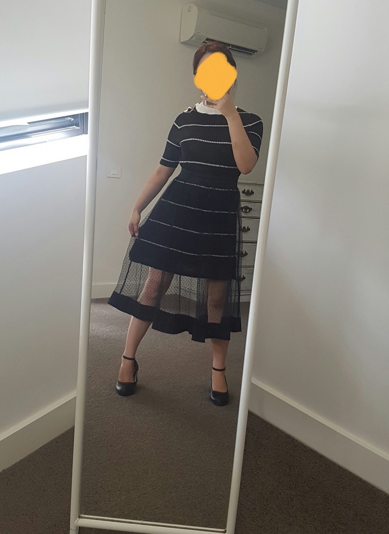 Striped tee and mesh skirt