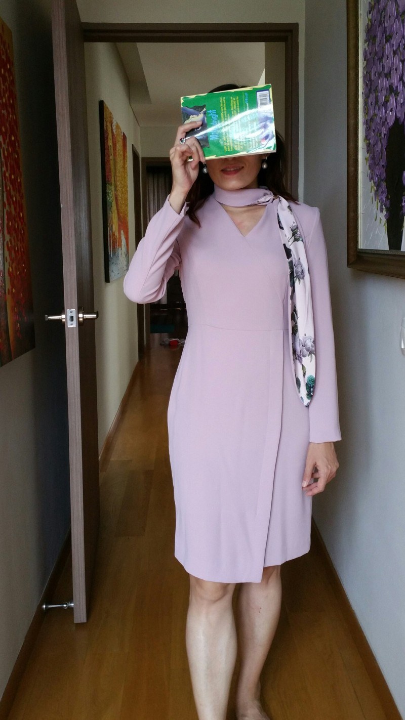very sweet coloured dress with an elegant looking scarf that...