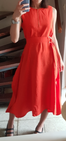 Bright coloured belted long dress