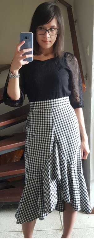 Lace ribbed top and gingham skirt combo