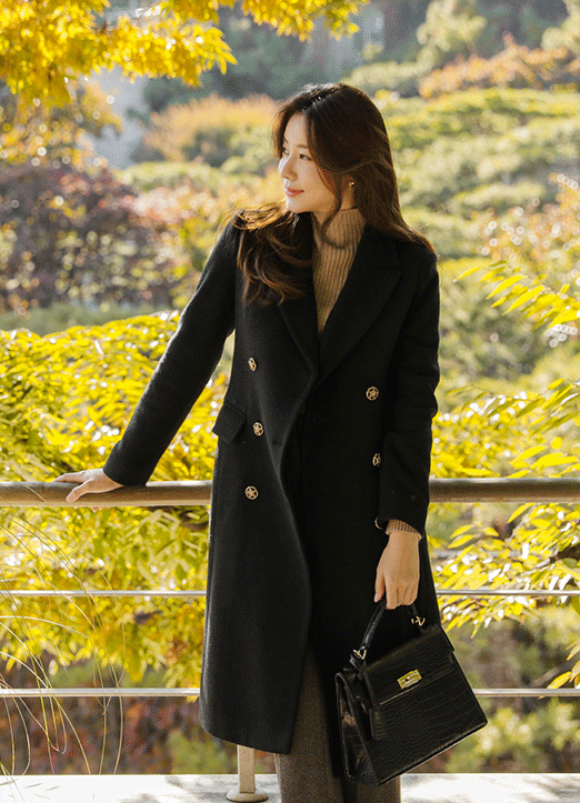 [LouisAngel] Antique Gold Double Button Wool50 Belted Coat