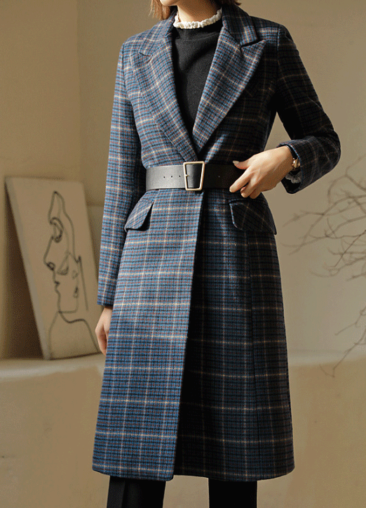 Glencheck Wool30 Blending Lining Quilted Coat With Belt
