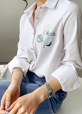 [Louis Angel] Leaf Print Pearl Button Shirt