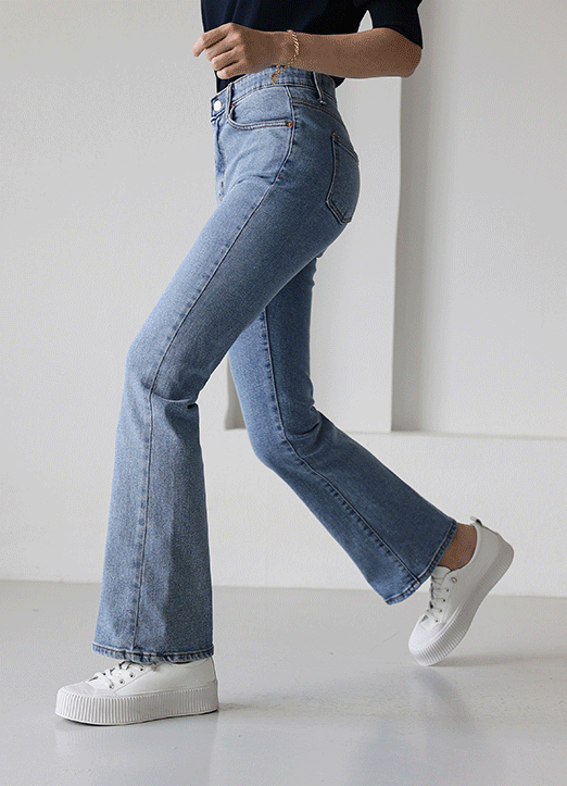 High Rise Elastic Waist Semi Boot-Cut Jeans