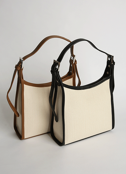 Contrast Leather Trim Square Tote Bag
