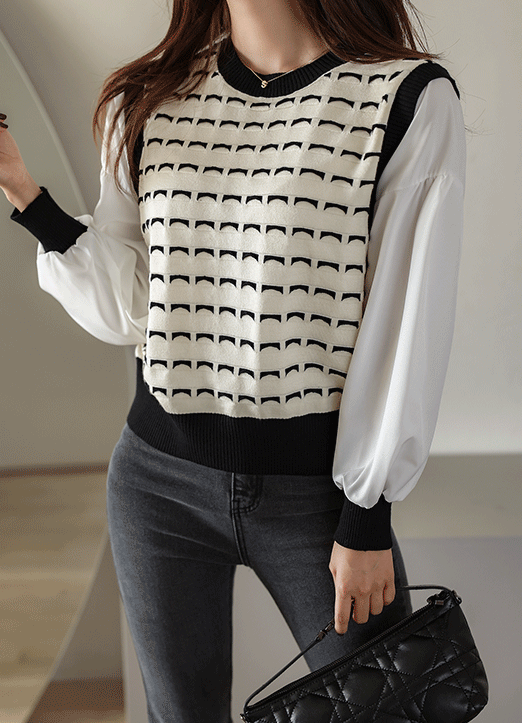 Contrast Ribbed Edge Knit Vest Layered Look Top