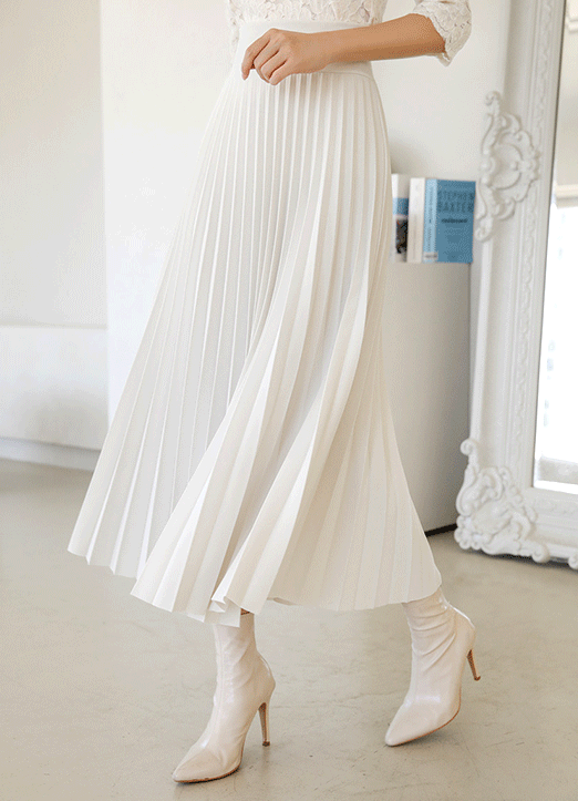 Wide Elastic Waist Pleated Long Skirt