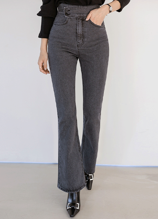 High Waist Asymmetric Button Boot-Cut Jeans