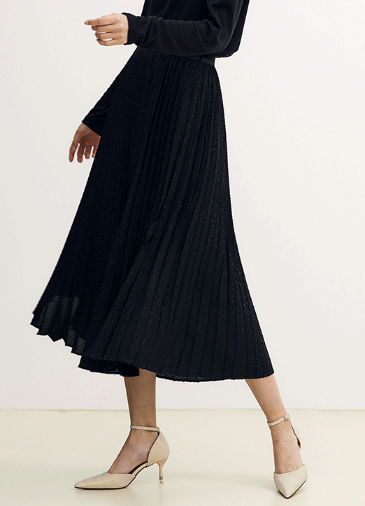 [The Onme] Glittering Texture Pleated Skirt