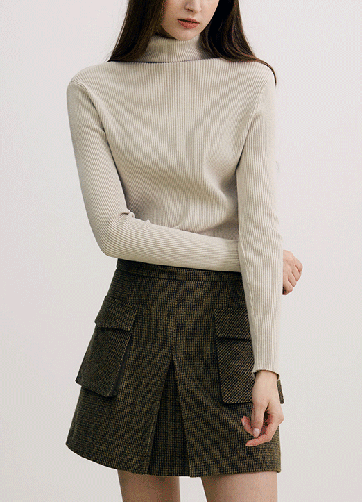 [The Onme] Mock Neck Ribbed Knit Top