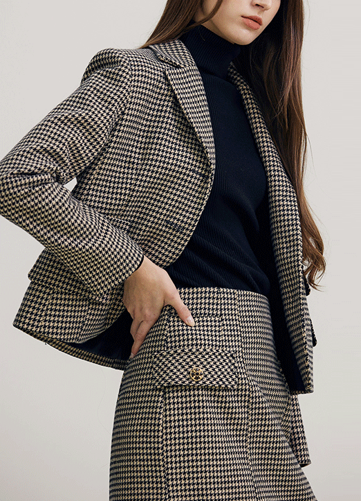 [The Onme] Four-Flap Houndstooth Tailored Jacket