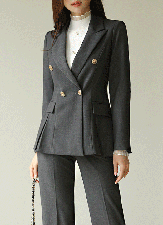 Double Breasted Pleats Tailored Jacket