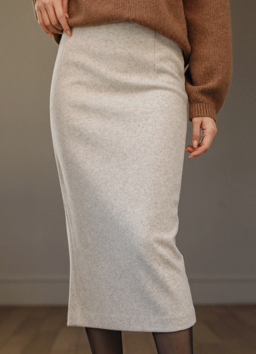 High Waist Back Slit Brushed H-Line Skirt