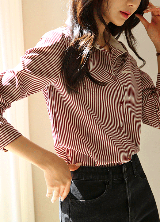 [Louis Angel] Contrast Pocket Stripe Shirt