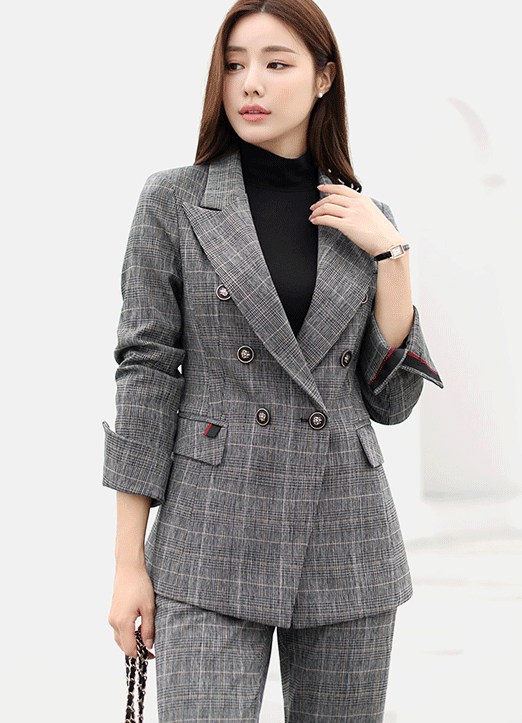 Classic Glen Check Double Breasted Tailored Jacket