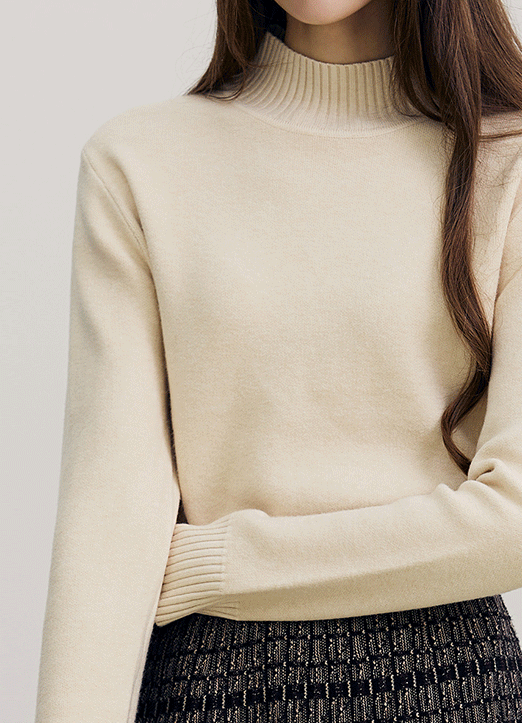 [The Onme] (3 Colors) Ribbed Edge Mock Neck Knit Top