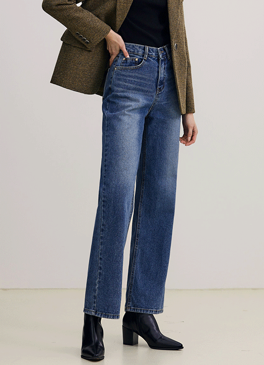 [The Onme] High Waist Washing Straight Jeans