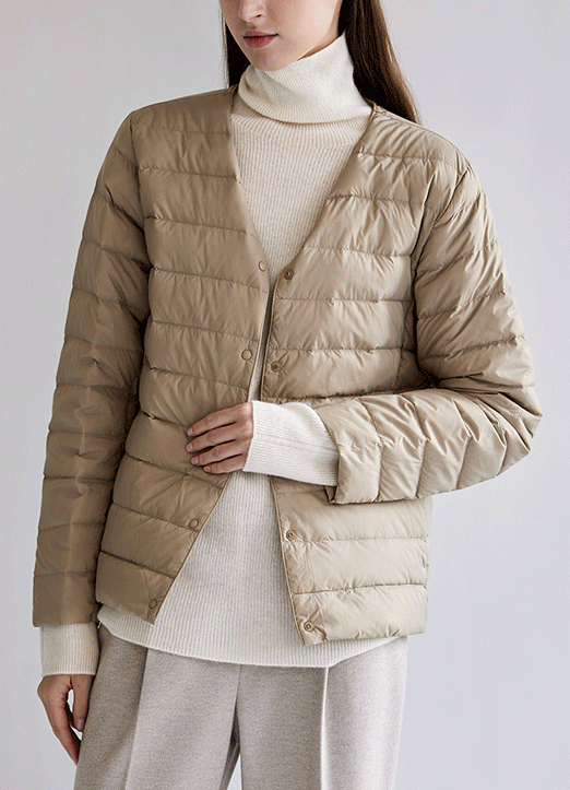 [The Onme] Quilted Collarless Padded Jacket