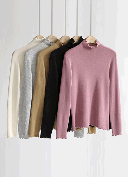 (5 Colors) Curly Edge Mock Neck Basic Knit Top