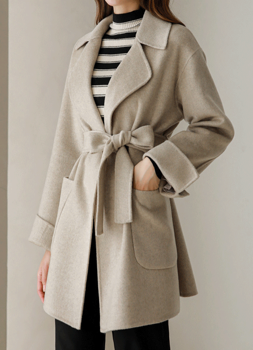 [Louis Angel] Wool70 Belted Handmade Robe Coat