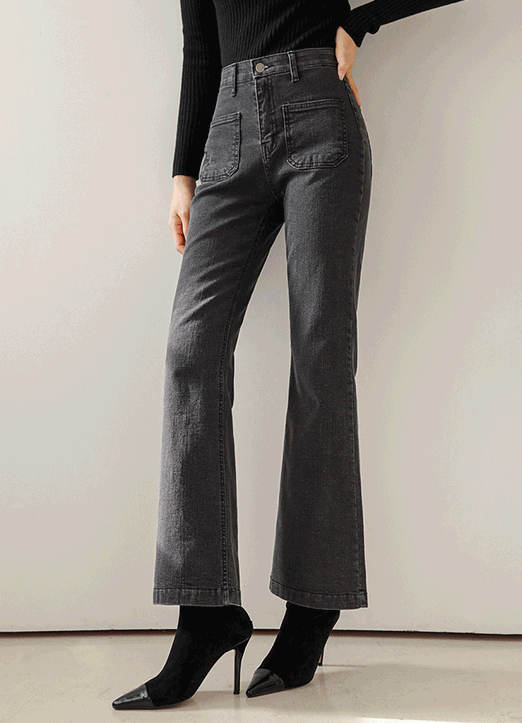 Elastic Waist Brushed-Lining Boot-Cut Jeans
