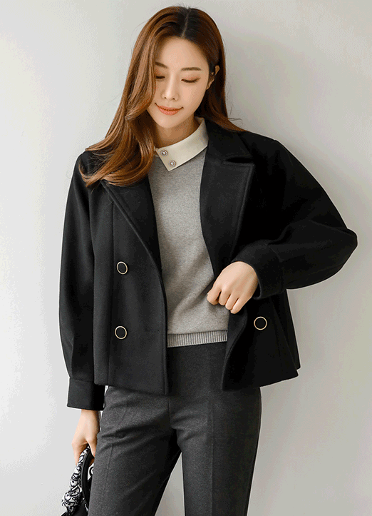 Double Breasted Cropped Wool Blend Jacket