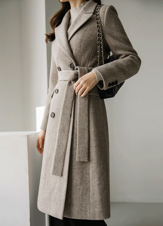 [Louis Angel] Premium Wool60 Double Breasted Self Belted Slim Coat