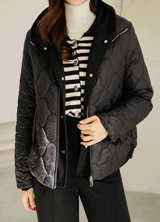 Contrast Hoodie Wave Quilting Wellon Padded Jacket