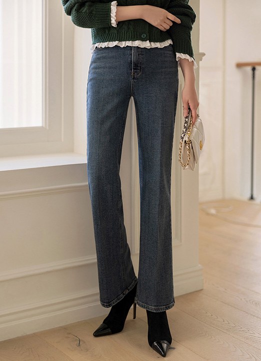 Mid Rise Brushed Semi Boot-Cut Jeans