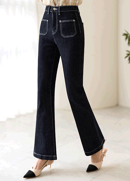 White Stitching Pocket Boot-cut Jeans