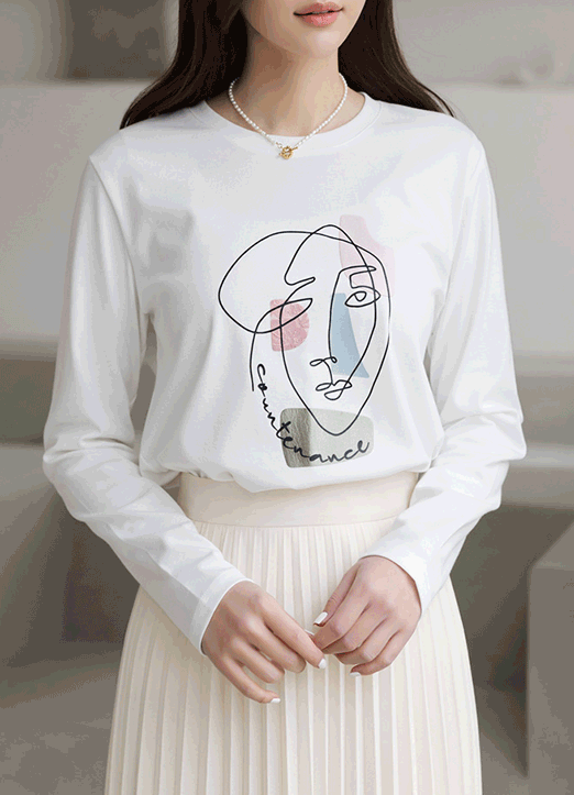 [Louis Angel] Face Line Drawing Graphic T-Shirt