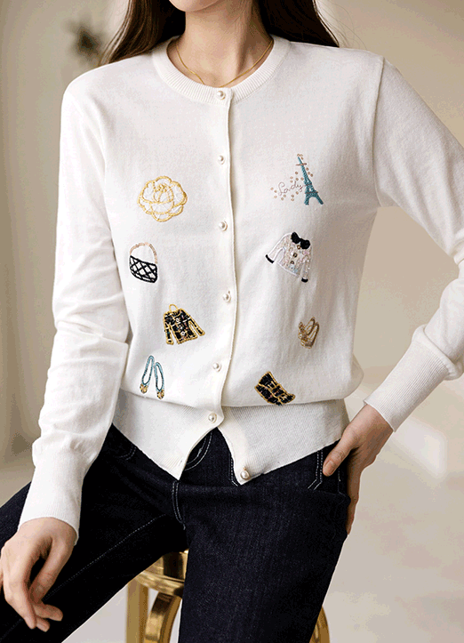 Cute Fashion Patch Knit Cardigan