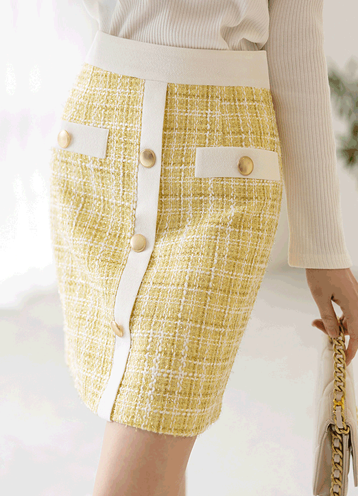 [Louis Angel] Sunshine Shimmer H-Line Tweed Skirt