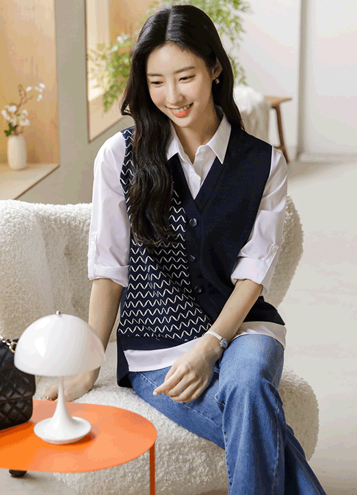 Knit Vest Layered Look Shirt