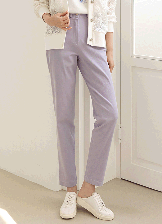 High Rise Elastic Back Waist Tapered Cotton Pants