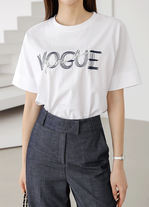(5 Colors) Embroidered VOGUE Sequin T-Shirt