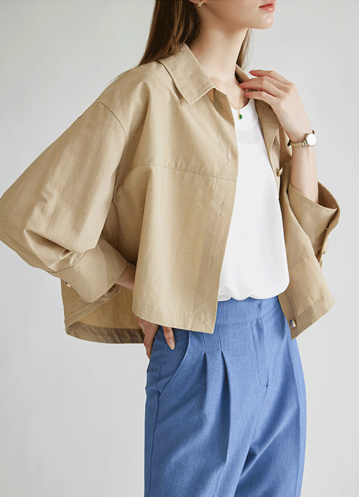 [The Onme] Drawstring Back Lettering Cropped Jacket