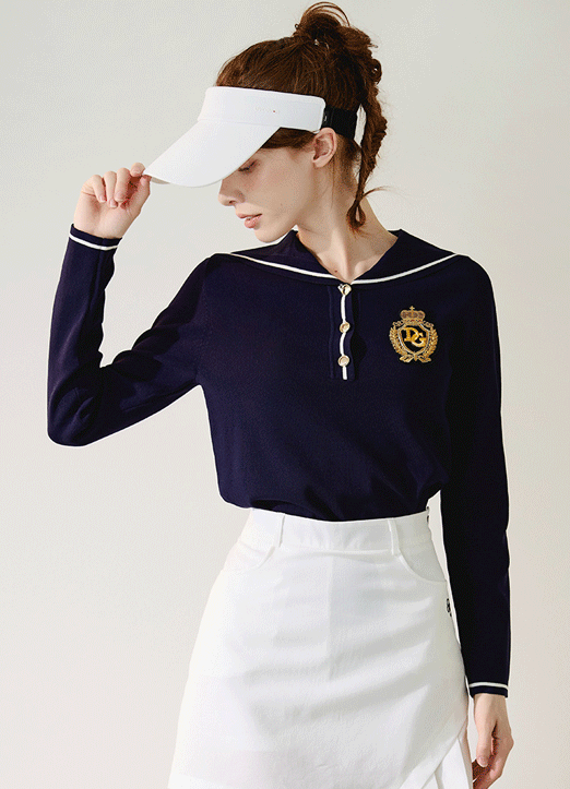 [QoG] Contrast Trim Sailor Collar Knit Top