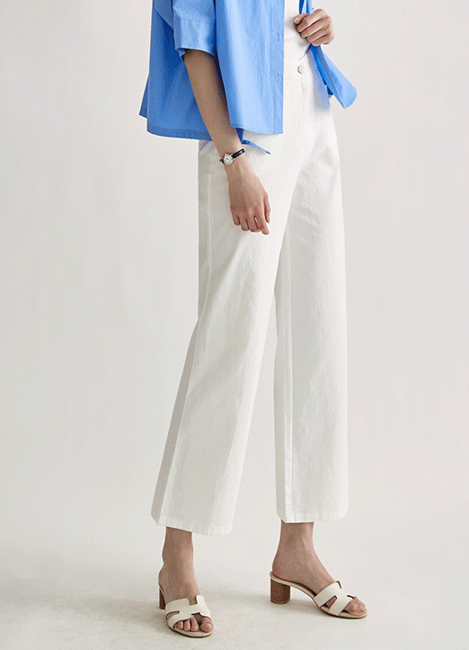 [The Onme] High Rise Elastic Back Waist Wide Cotton Pants