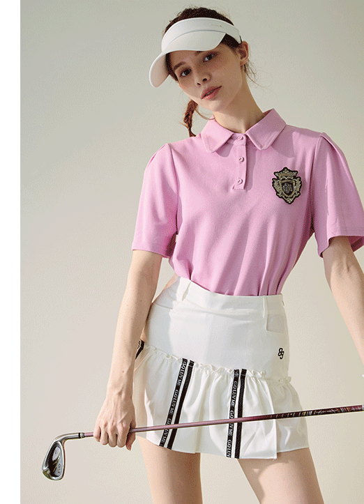 [QoG] Shirring Short Sleeve Pique Polo Shirt