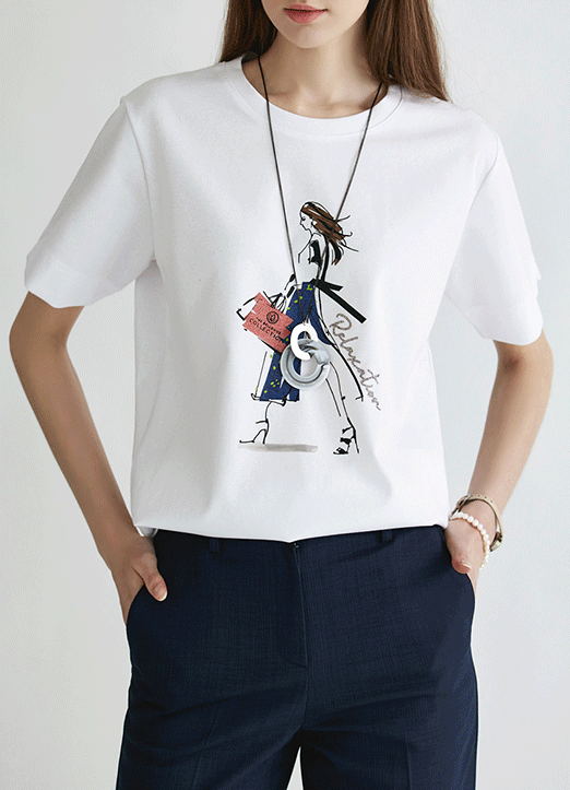 [The Onme] RELAXATION Shopping Girl Drawing T-Shirt