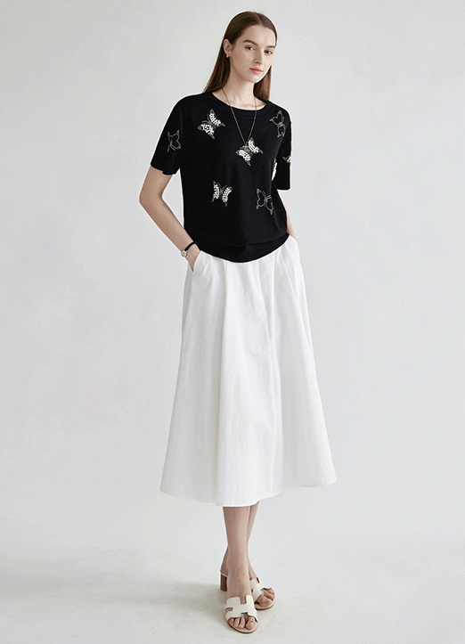 [The Onme] Paneled Flare Cotton Skirt