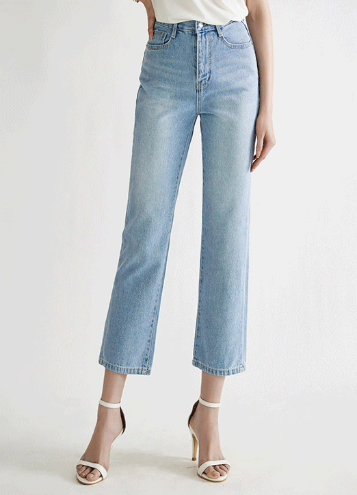 [The Onme] High Rise Light Wash Straight Jeans