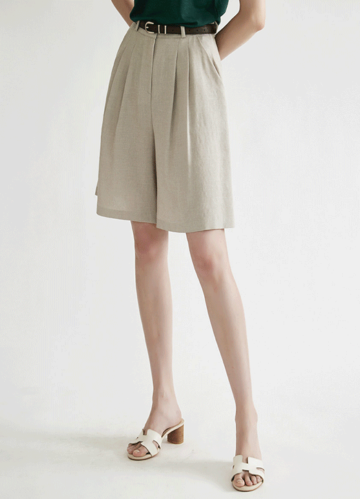 [The Onme] Double Pintuck Linen-Like Bermuda Shorts