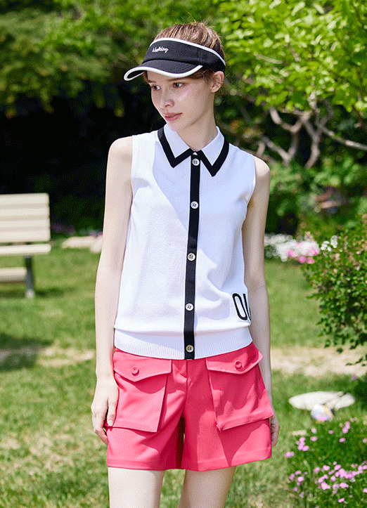 [QoG] QUEEN Contrast Trim Collared Sleeveless Knit Top
