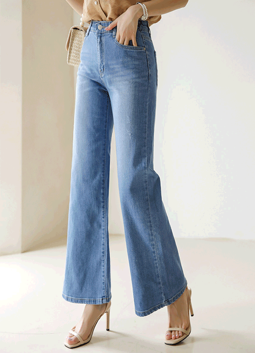 Elastic Waist Cool Washed Wide Jeans