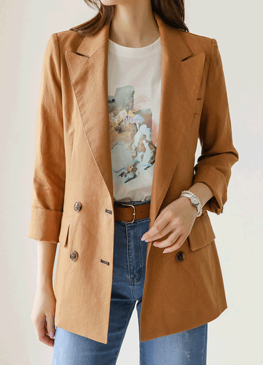 Double Breasted Tailored Linen Jacket