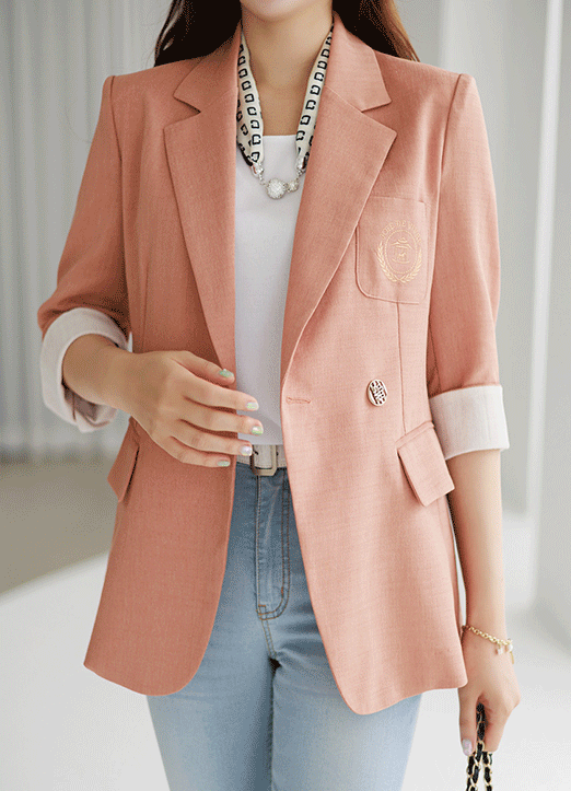 Double Breasted Contrast Roll-up 3/4 Sleeve Tailored Jacket