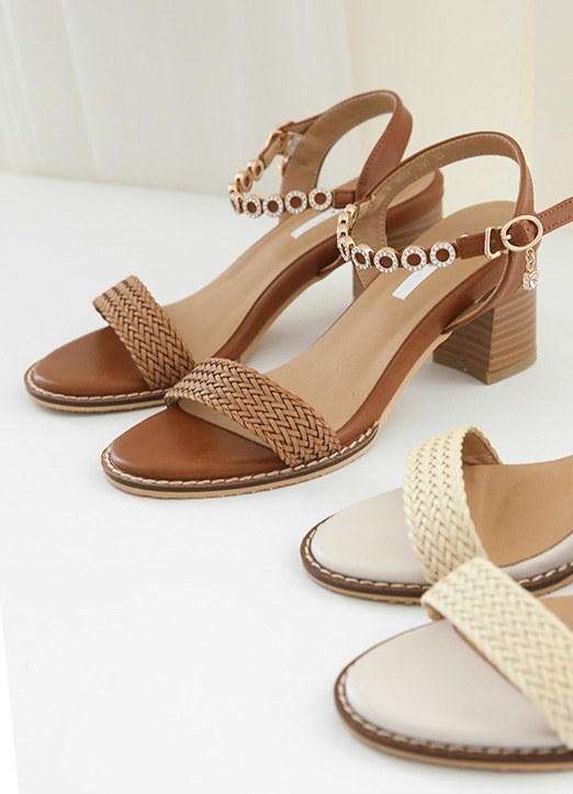 Woven Leather Jewel Ankle Strap Sandals